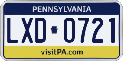PA license plate LXD0721