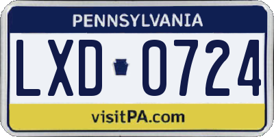 PA license plate LXD0724