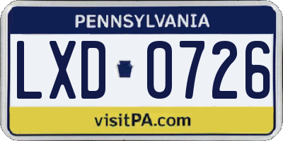 PA license plate LXD0726