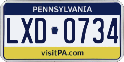 PA license plate LXD0734