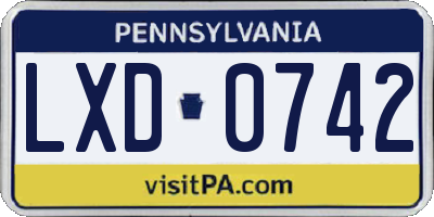 PA license plate LXD0742
