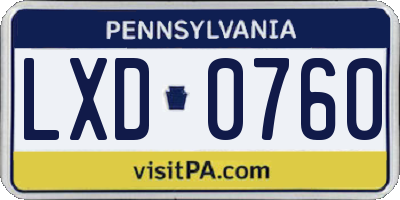 PA license plate LXD0760
