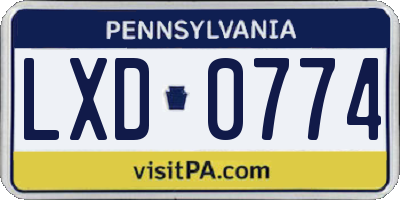 PA license plate LXD0774