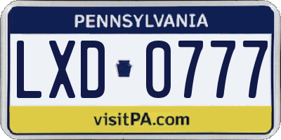 PA license plate LXD0777
