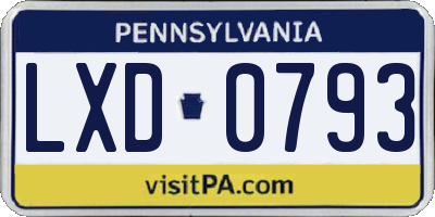 PA license plate LXD0793