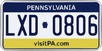 PA license plate LXD0806