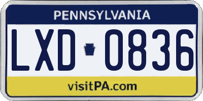 PA license plate LXD0836