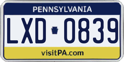 PA license plate LXD0839