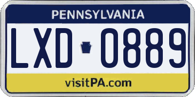 PA license plate LXD0889