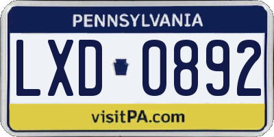 PA license plate LXD0892