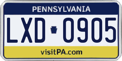 PA license plate LXD0905