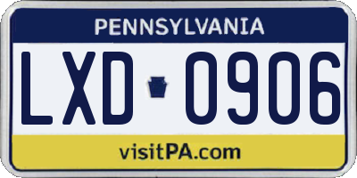 PA license plate LXD0906