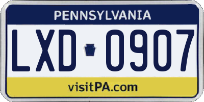 PA license plate LXD0907