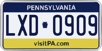 PA license plate LXD0909