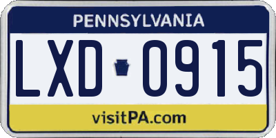 PA license plate LXD0915