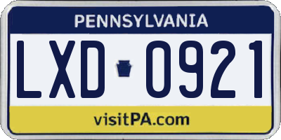 PA license plate LXD0921