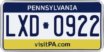 PA license plate LXD0922