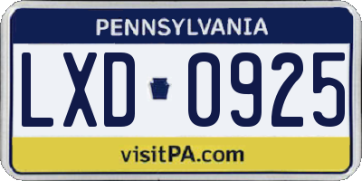 PA license plate LXD0925