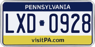 PA license plate LXD0928