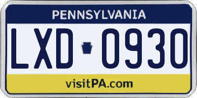 PA license plate LXD0930