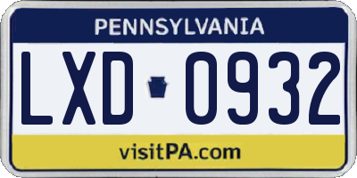 PA license plate LXD0932