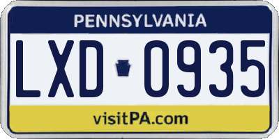 PA license plate LXD0935