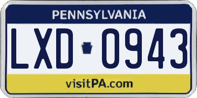 PA license plate LXD0943