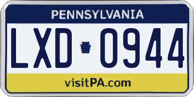 PA license plate LXD0944