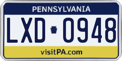 PA license plate LXD0948