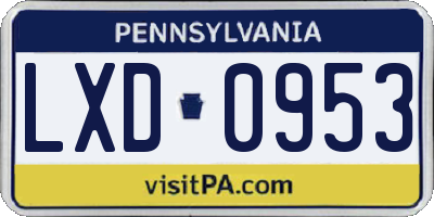 PA license plate LXD0953