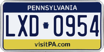 PA license plate LXD0954