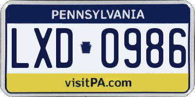 PA license plate LXD0986