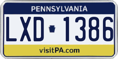 PA license plate LXD1386