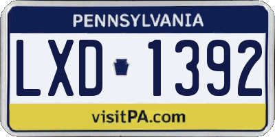 PA license plate LXD1392