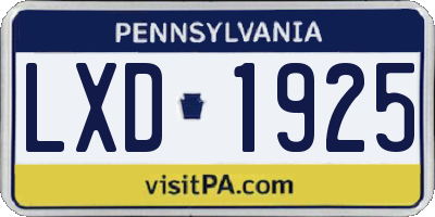 PA license plate LXD1925