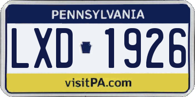 PA license plate LXD1926