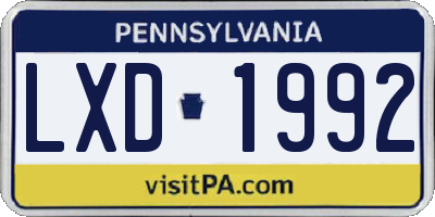 PA license plate LXD1992