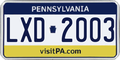 PA license plate LXD2003
