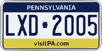 PA license plate LXD2005