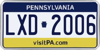 PA license plate LXD2006