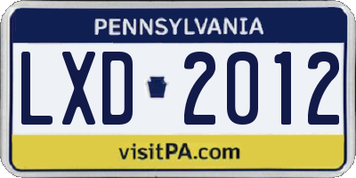 PA license plate LXD2012