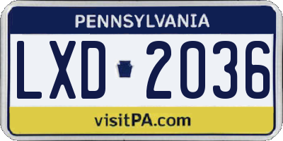 PA license plate LXD2036