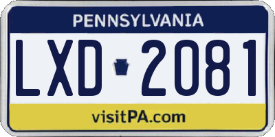 PA license plate LXD2081