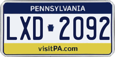 PA license plate LXD2092