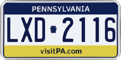 PA license plate LXD2116