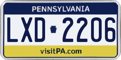 PA license plate LXD2206