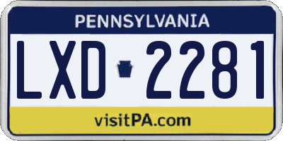 PA license plate LXD2281