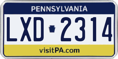 PA license plate LXD2314