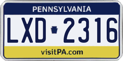 PA license plate LXD2316