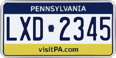 PA license plate LXD2345